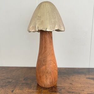 Anthropologie Toadstool Mushroom Decorative Object Gold, Brass, Solid Wood